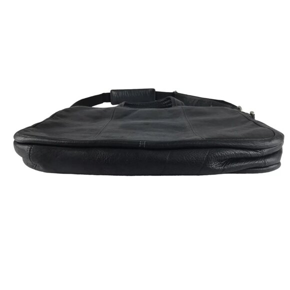 El Portal Unisex Black‎ Leather Inner Pockets Top Handle Briefcase Document Case - Picture 6 of 10